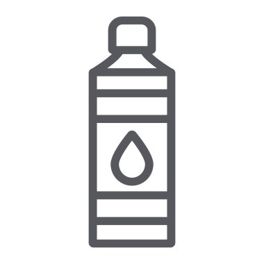 Şişe hattı simgesi, plastik ve su, konteyner işareti, vektör grafikleri, beyaz arka plan üzerinde doğrusal desen.