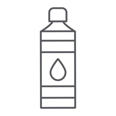 Şişe ince çizgi simgesi, plastik ve su, konteyner işareti, vektör grafikleri, beyaz arka plan üzerinde doğrusal bir desen.