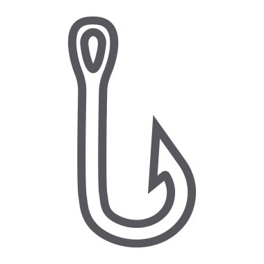 Olta hattı simgesi, balıkçılık ve yem, fishhook set işareti, vektör grafik, beyaz bir arka plan üzerinde doğrusal bir desen.