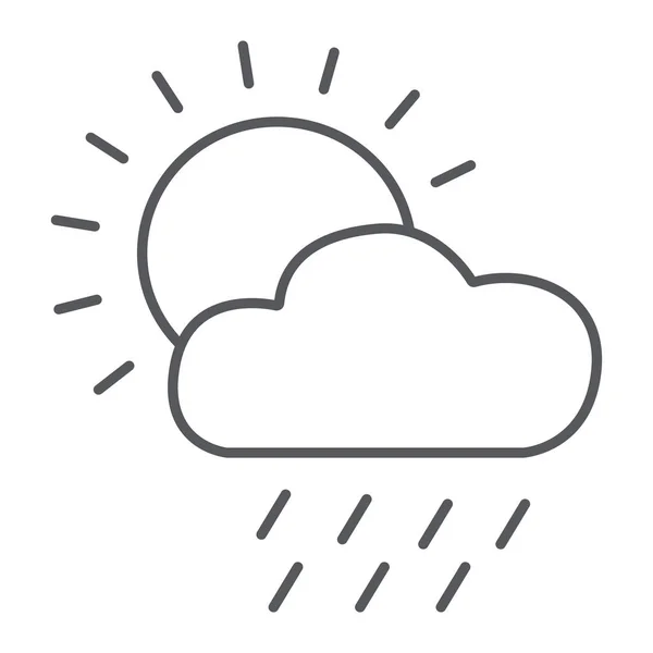 Icona della linea sottile pioggia, giorno e cielo, cartello meteo, grafica vettoriale, un motivo lineare su sfondo bianco . — Vettoriale Stock