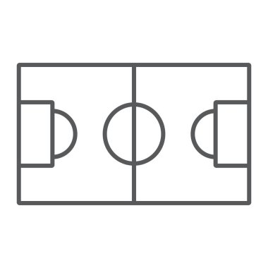 Futbol sahası ince çizgi simgesi, spor ve futbol, stadyum işareti, vektör grafikleri, beyaz arka plan üzerinde doğrusal bir desen.