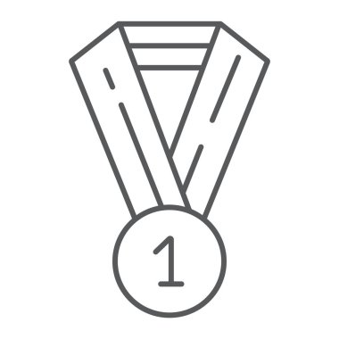 Madalya ince çizgi simgesi, rozet ve ödül, ödül işareti, vektör grafikleri, beyaz arka planda doğrusal bir desen.