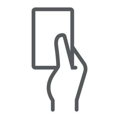 Hakem kartı çizgi simgesi, spor ve futbol, kırmızı kart işareti, vektör grafikleri, beyaz arka plan üzerinde doğrusal bir desen.