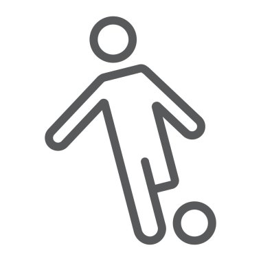 Futbolcu çizgi simgesi, kickball ve spor, futbolcu işareti, vektör grafikleri, beyaz arka plan üzerinde doğrusal bir desen.