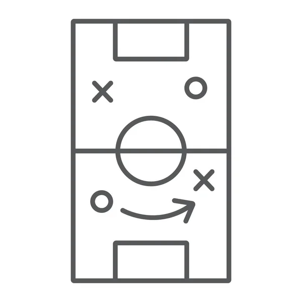 Estrategia de fútbol icono de línea delgada, juego y campo, signo táctico de fútbol, gráficos vectoriales, un patrón lineal sobre un fondo blanco . — Vector de stock