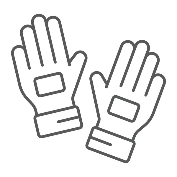 Gants de gardien icône de ligne mince, vêtements et football, enseigne de gants de football, graphiques vectoriels, un motif linéaire sur un fond blanc . — Image vectorielle