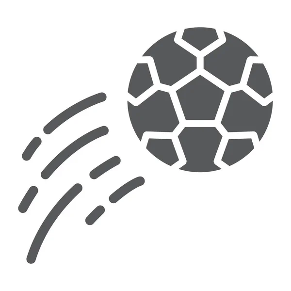 Flying football ball glifo icono, juego y deporte, signo de fútbol, gráficos vectoriales, un patrón sólido sobre un fondo blanco . — Vector de stock