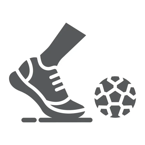 Kickball icono de glifo, fútbol y jugar, pie con signo de bola, gráficos vectoriales, un patrón sólido sobre un fondo blanco . — Vector de stock