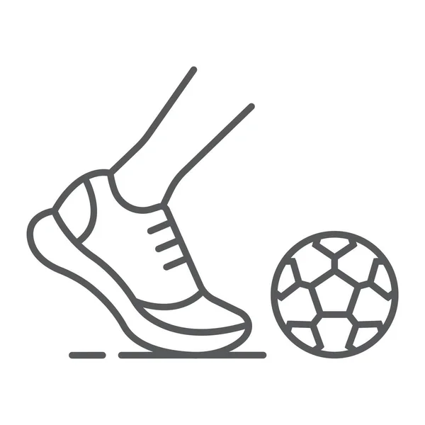 Kickball icono de línea delgada, el fútbol y el juego, pie con signo de bola, gráficos vectoriales, un patrón lineal sobre un fondo blanco . — Vector de stock