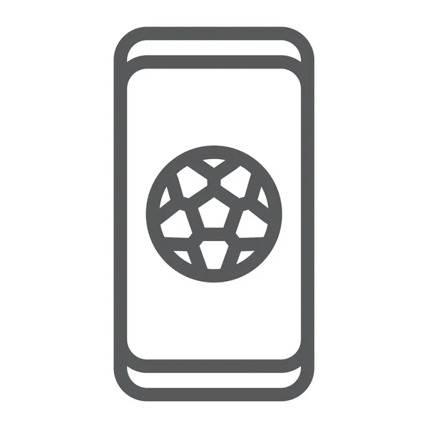 App de futebol no ícone de linha de smartphones, aplicativo e esporte, sinal de aplicativo de futebol, gráficos vetoriais, um padrão linear em um fundo branco . —  Vetores de Stock