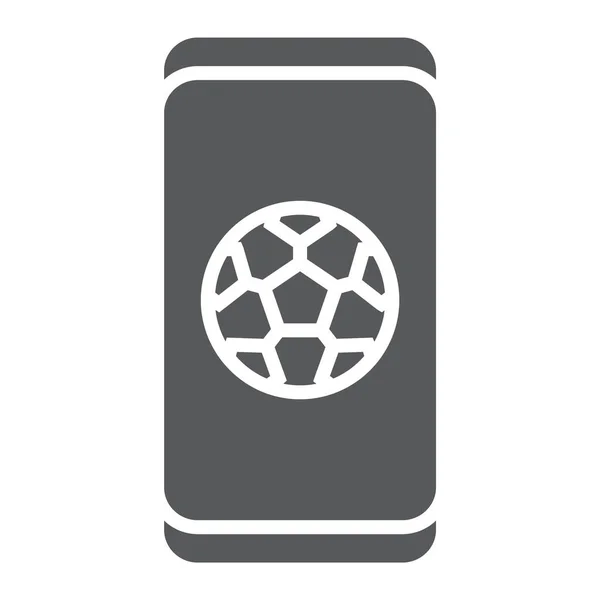 Aplicativo de futebol no ícone de glifo do smartphone, aplicativo e esporte, sinal de aplicativo de futebol, gráficos vetoriais, um padrão sólido em um fundo branco . —  Vetores de Stock