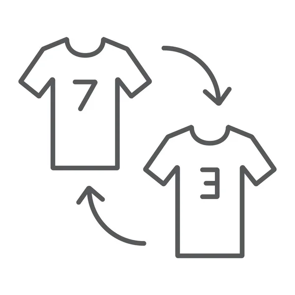 Játékos helyettesítés vékony vonal ikon, játék és sport, póló nyilak jel, vektorgrafikus, lineáris minta fehér alapon. — Stock Vector