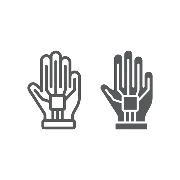 Vr glove line and glyph icon, virtual and technology, wired gloves sign, vektorgrafik, ein lineares Muster auf weißem Hintergrund. — Stockvektor