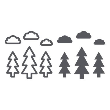 Orman çizgisi ve glyph simgesi, park ve doğa, ağaçlar işareti, vektör grafikleri, beyaz arka plan üzerinde doğrusal bir desen.