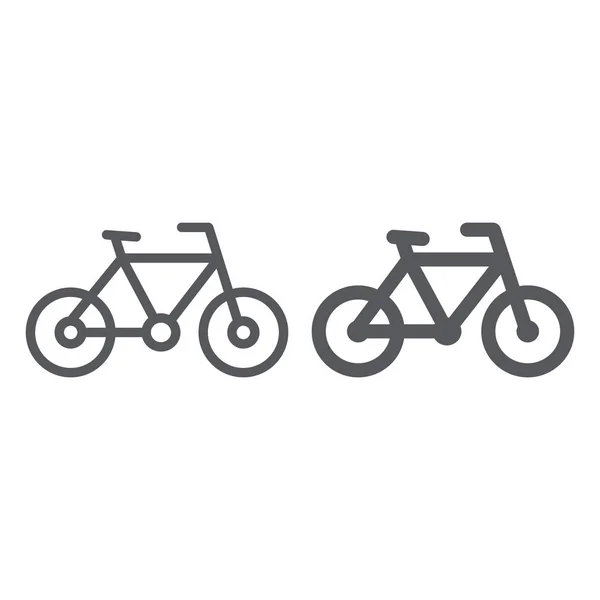 Cyklistická a glyšová ikona, sport a doprava, značka jízdního kola, vektorová grafika, lineární vzorek na bílém pozadí. — Stockový vektor