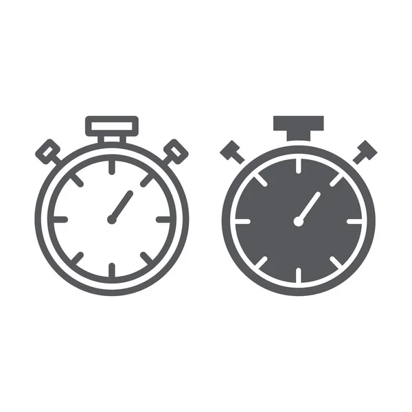 Linea cronometro e icona del glifo, misura e conto alla rovescia, timer, grafica vettoriale, un motivo lineare su sfondo bianco . — Vettoriale Stock