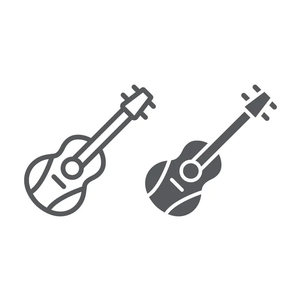 Ligne de guitare et icône de glyphe, mélodie et jeu, signe de l'instrument de musique, graphiques vectoriels, un motif linéaire sur un fond blanc . — Image vectorielle