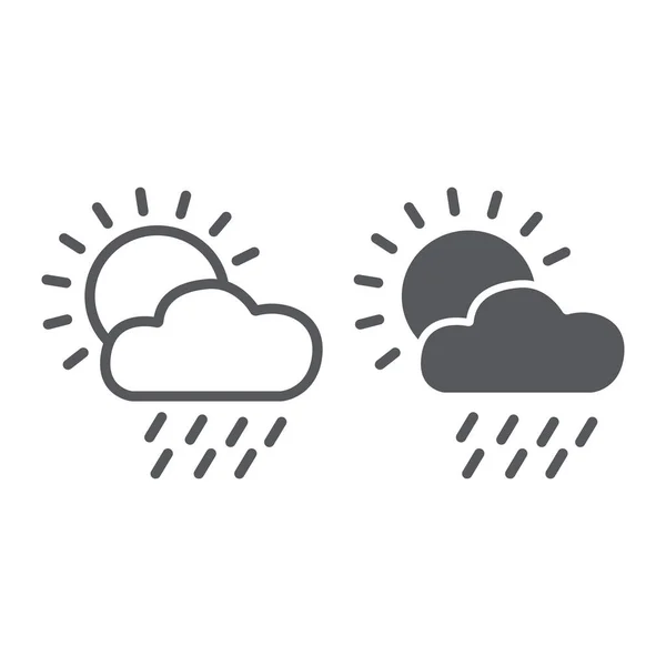 Rain line és karakterjel Icon, nappal és égen, időjárás jel, vektorgrafika, fehér alapon lineáris minta. — Stock Vector