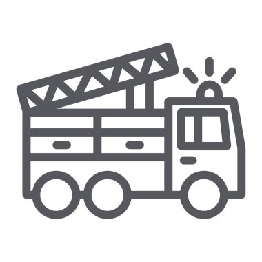 İtfaiye hattı simgesi, ulaşım ve acil durum, itfaiyeci araba işareti, vektör grafikleri, beyaz arka plan üzerinde doğrusal bir desen.