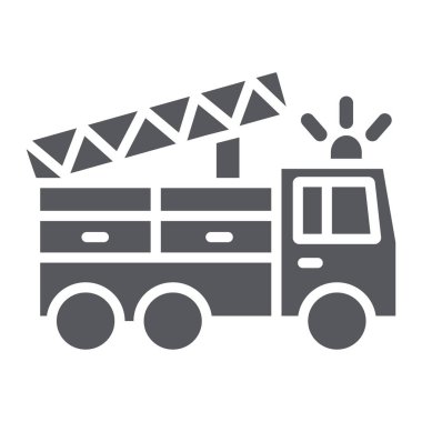 İtfaiye kamyonu glyph simgesi, ulaşım ve acil durum, itfaiyeci araba işareti, vektör grafikleri, beyaz arka plan üzerinde sağlam bir desen.