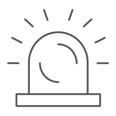 Siren ince çizgi simgesi, ışık ve dikkat, alarm işareti, vektör grafikleri, beyaz arka plan üzerinde doğrusal bir desen.