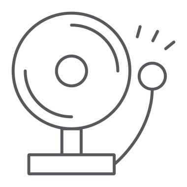 Yangın alarmı ince çizgi simgesi, uyarı ve acil durum, uyarı işareti, vektör grafikleri, beyaz arka plan üzerinde doğrusal bir desen.