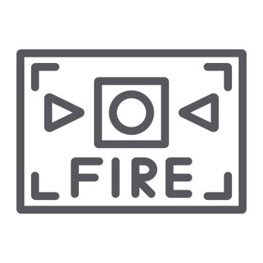 Yangın alarm hattı simgesi, güvenlik ve ekipman, yangın uyarı işareti, vektör grafikleri, beyaz arka plan üzerinde doğrusal bir desen.