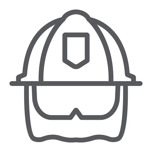 Ícone de linha de capacete de bombeiro, equipamento e fogo, sinal de proteção da cabeça, gráficos vetoriais, um padrão linear em um fundo branco . — Vetor de Stock