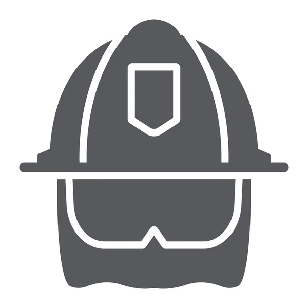 Ikon glif helm pemadam kebakaran, peralatan dan api, tanda perlindungan kepala, grafik vektor, pola yang solid pada latar belakang putih . - Stok Vektor