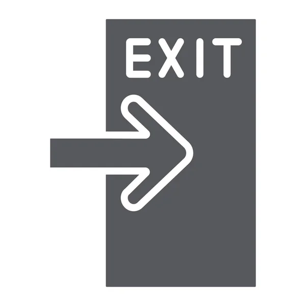 Ícone de glifo de saída, evacuação e emergência, sinal de saída, gráficos vetoriais, um padrão sólido em um fundo branco . — Vetor de Stock