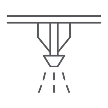 Yangın sprinkler sistemi ince çizgi simgesi, koruma ve yangın, yangın dedektörü işareti, vektör grafikleri, beyaz arka plan üzerinde doğrusal bir desen.