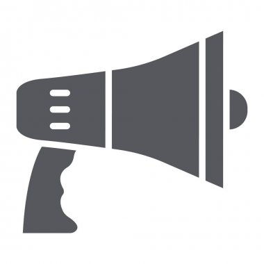Megafon glyph simgesi, duyuru ve hoparlör, bullhorn işareti, vektör grafik, beyaz bir arka plan üzerinde sağlam bir desen.