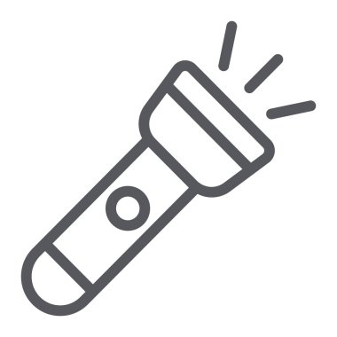 El feneri çizgi simgesi, ışık ve elektrik, lamba işareti, vektör grafikleri, beyaz arka plan üzerinde doğrusal desen.