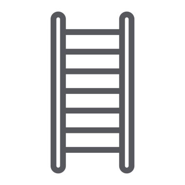 Merdiven çizgisi simgesi, merdiven ve tırmanma, yangın merdiveni işareti, vektör grafikleri, beyaz arka plan üzerinde doğrusal desen.