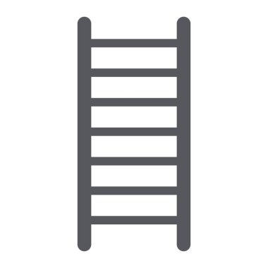 Merdiven glyph simgesi, merdiven ve tırmanma, yangın merdiveni işareti, vektör grafik, beyaz bir arka plan üzerinde sağlam bir desen.