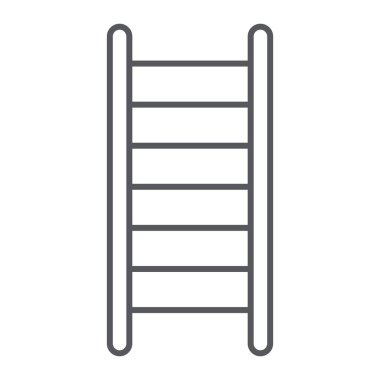Merdiven ince çizgi simgesi, merdiven ve tırmanma, yangın merdiveni işareti, vektör grafikleri, beyaz arka plan üzerinde doğrusal desen.