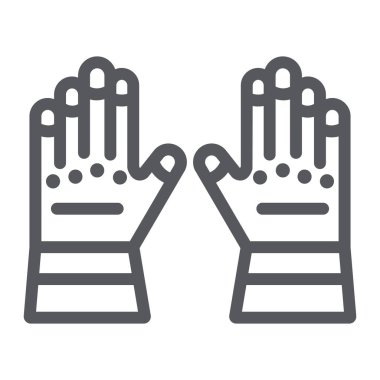 İtfaiyeci eldiven çizgi simgesi, giysi ve koruma, lastik eldiven işareti, vektör grafik, beyaz bir arka plan üzerinde doğrusal bir desen.