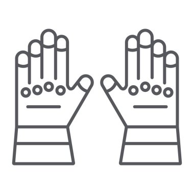 İtfaiyeci eldiven ince çizgi simgesi, giysi ve koruma, lastik eldiven işareti, vektör grafik, beyaz bir arka plan üzerinde doğrusal bir desen.