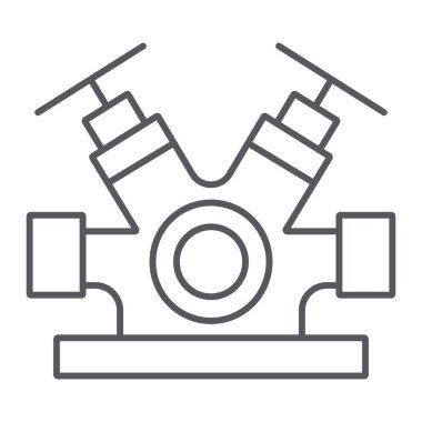 Hidrant sistemi ince çizgi simgesi, ekipman ve acil durum, söndürücü musluk işareti, vektör grafikleri, beyaz arka plan üzerinde doğrusal bir desen.