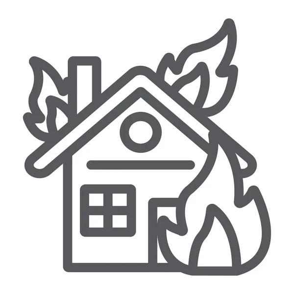 火災ラインのアイコン、燃焼と事故、燃焼ホームサイン、ベクトルグラフィックス、白い背景に線形パターン上の家. — ストックベクタ