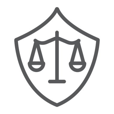 Savunma hattı simgesi, hukuk ve adalet, kalkan işareti, vektör grafikleri, beyaz arka plan üzerinde doğrusal bir desen.