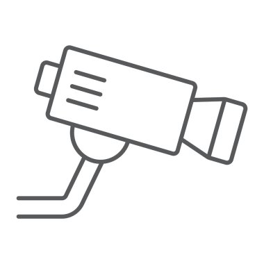 Cctv kamera ince çizgi simgesi, gizlilik ve video, güvenlik kamerası işareti, vektör grafikleri, beyaz arka plan üzerinde doğrusal bir desen.