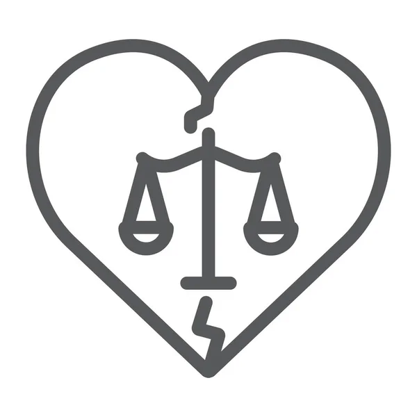 离婚线图标，法律和婚姻，破碎的心形符号，矢量图形，白色背景上的线性图案. — 图库矢量图片