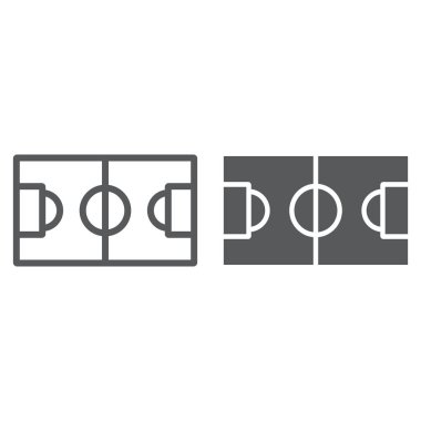 Futbol sahası çizgisi ve glyph simgesi, spor ve futbol, stadyum işareti, vektör grafikleri, beyaz arka plan üzerinde doğrusal bir desen.