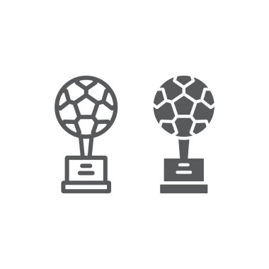 Futbol kupası hattı ve glyph simgesi, spor ve ödül, kadeh işareti, vektör grafikleri, beyaz arka plan üzerinde doğrusal bir desen.