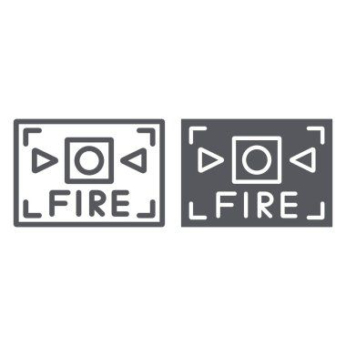 Yangın alarm hattı ve glyph simgesi, güvenlik ve ekipman, yangın uyarı işareti, vektör grafikleri, beyaz arka plan üzerinde doğrusal bir desen.