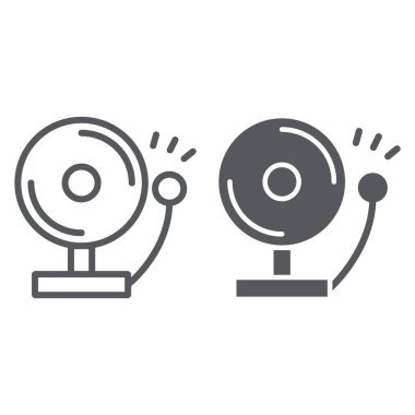 Yangın alarm hattı ve glyph simgesi, uyarı ve acil durum, uyarı işareti, vektör grafikleri, beyaz arka plan üzerinde doğrusal bir desen.