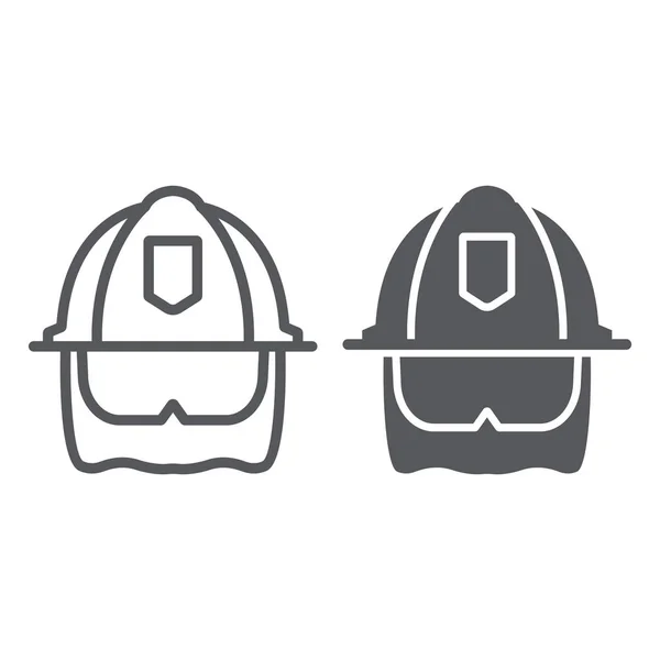 Línea de casco de bombero e icono de glifo, equipo y fuego, signo de protección de la cabeza, gráficos vectoriales, un patrón lineal sobre un fondo blanco . — Vector de stock