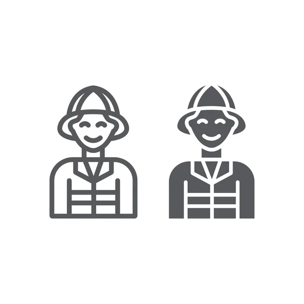 Feuerwehrlinie und Glyphen-Symbol, Feuer und Person, Feuerwehrmann-Zeichen, Vektorgrafik, ein lineares Muster auf weißem Hintergrund. — Stockvektor