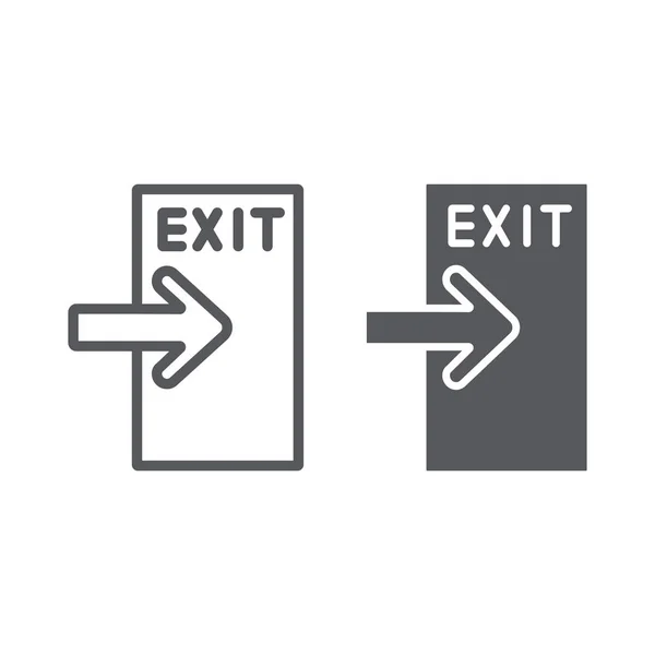 Exit Line und Glyphen-Symbol, Evakuierung und Notfall, Ausgabezeichen, Vektorgrafik, ein lineares Muster auf weißem Hintergrund. — Stockvektor